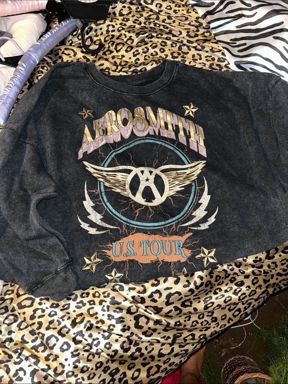 Maurices Black Vintage-Style Aerosmith Graphic Sweatshirt with Multicolor Print